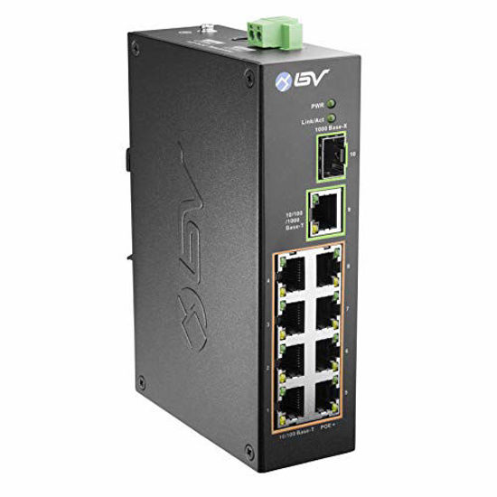 Picture of BV-Tech 10 Port PoE+ Industrial DIN Rail Switch (8 PoE+ Ports | Gigabit Ethernet & SFP Uplink) - 96W - 802.3at