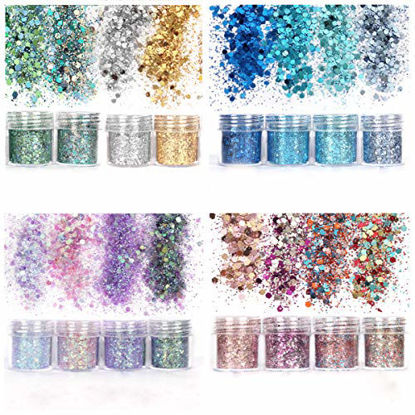 Picture of Unime Body Glitter 16 Colors Chunky Glitter for Body Face Hair Make Up Nail Art Mixed Color Glitter