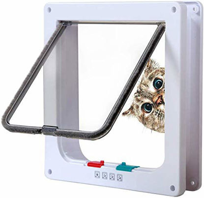 Picture of RIKOUNAN Cat Door with 4 Way Locking, Quiet Pet Doors for Cats, Large Cat Doors for Interior Exterior Doors, Easy Installation Premium Cat Flap Door for Cats Small Dogs