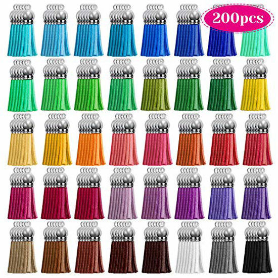 Picture of Tassels, Cridoz 200pcs Leather Keychain Tassels Bulk for Crafts, Keychains Supplies, Acrylic Keychain Blanks, Charms, Earrings, Bracelets and Jewelry Making (40 Colors)