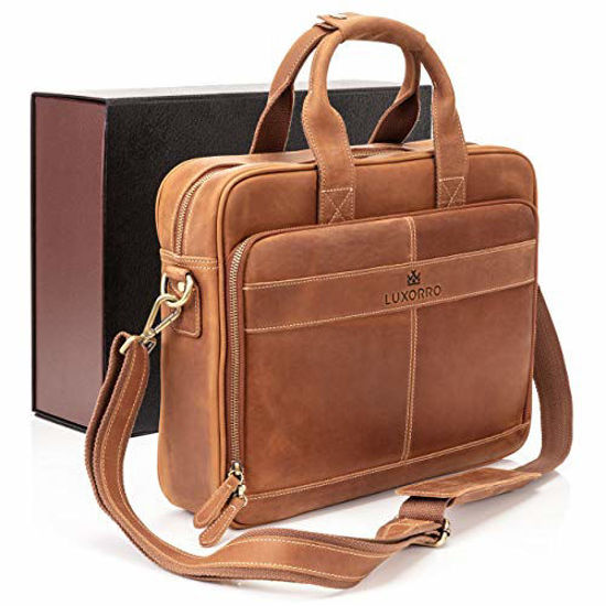 Handmade Full Grain Leather Briefcase, 15.6'' Laptop Bag, Business Handbag  CN1488 | MoshiLeatherBag - Handmade Leather Bag Manufacturer