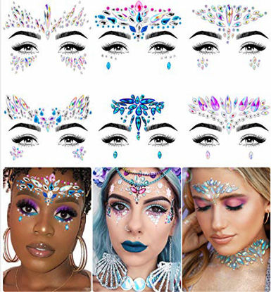 Picture of Face Jewels - Face Gems by iMethod, Mermaid Face Jewels Stick On, Rave Accessories for Festival Holiday Costumes & Makeup, 6 Pcs