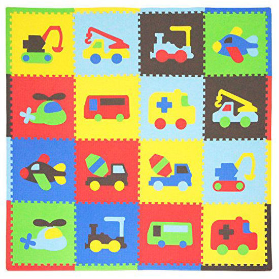 Picture of Tadpoles Baby Play Mat, Kid's Puzzle Exercise Play Mat - Soft EVA Foam Interlocking Floor Tiles, Cushioned Children's Play Mat, 16pc, Transport, Multi/Primary, 50x50