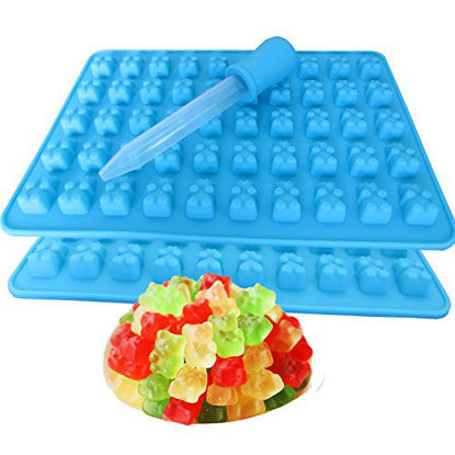 Picture of 2 Pack 50 Cavity Silicone Gummy Bear Candy Chocolate Mold With a Dropper Making Cute Gift For Your Kids