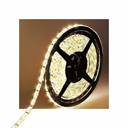 Picture of Water-Resistance IP65, 12V Waterproof Flexible LED Strip Light, 16.4ft/5m Cuttable LED Light Strips, 300 Units 3528 LEDs Lighting String, LED Tape(Warm White), Power Adapter not Included