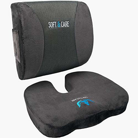 SOFTaCARE, Dark Gray Seat Cushion Coccyx Orthopedic Memory Foam and Lumbar  Set 2 