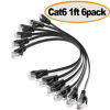 Picture of Cat 6 Ethernet Cable 1 ft Black - Flat Internet Network Cable- Durable Slim Computer Cord Short - Solid Cat6 High Speed Patch LAN wire with Snagless Rj45 Connectors, faster than Cat5e - 1 Feet, 6 Pack