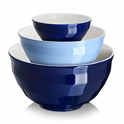 Picture of DOWAN Ceramic Mixing Bowls for Kitchen, Size 4.25/2/0.5 Qt Large Serving Bowl Set, Microwave and Dishwasher Safe, Sturdy & No Scratch, Nesting Bowls for Space Saving, 3-Piece Set, Blue