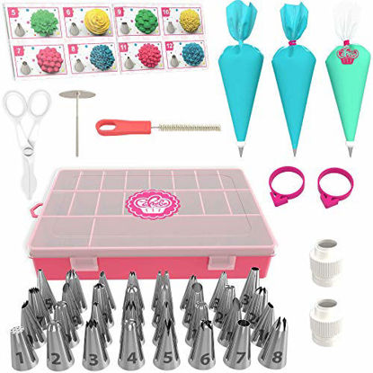 Picture of Cake Decorating Supplies Kit 52 pcs - Mint Version - Icing Piping bags and Tips Cupcake Decorating Kit with 12 Frosting bags and 32 Numbered Tips - Baking Supplies and Frosting Tools Set