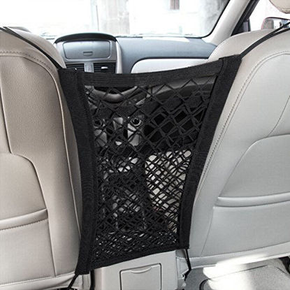 Picture of MICTUNING Upgraded 2-Layer Universal Car Seat Storage Mesh Organizer - Mesh Cargo Net Hook Pouch Holder for Purse Bag Phone Pets Children Kids Disturb Stopper
