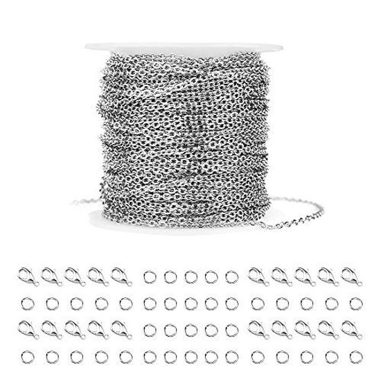 Picture of WXJ13 36 Feet Silver Stainless Steel Link Cable Chain with 20 Lobster Clasps and 30 Jump Rings for Men Women Jewelry Chain DIY Making, 2.0mm