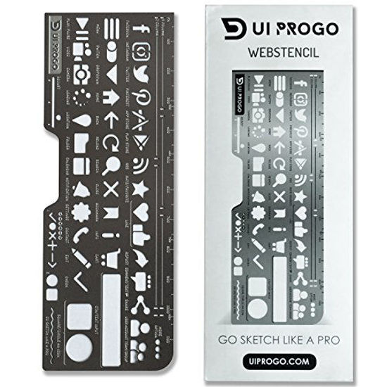 Picture of UI PROGO Stainless Steel Stencils for Portable Drawing - Perfect for UI UX Design Material - Large Icons for Easy Stenciling - Includes Social Media Icons - Webstencil