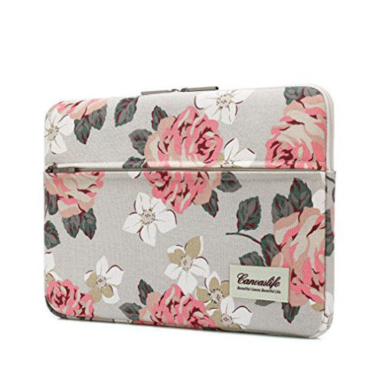 Picture of Canvaslife Pink Rose Pattern 13 inch Canvas Laptop Sleeve with Pocket 13 inch 13.3 inch Laptop 13 case13 Sleeve