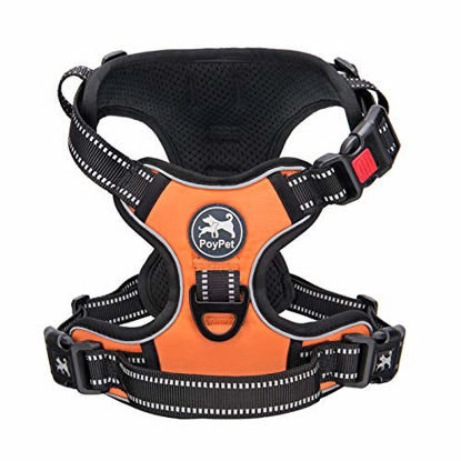 Picture of PoyPet No Pull Dog Harness, No Choke Front Lead Dog Reflective Harness, Adjustable Soft Padded Pet Vest with Easy Control Handle for Small Medium Large Dogs(Orange,L)