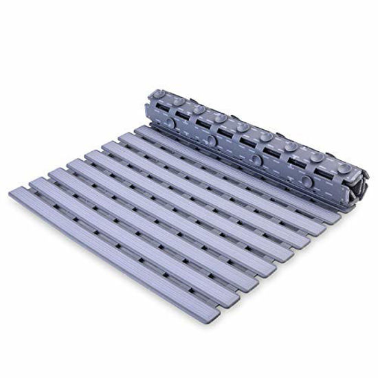 Picture of Non Slip Bath Shower Floor Mat with Drain Hole- Anti Slip Bathroom Stall Mat-Gray