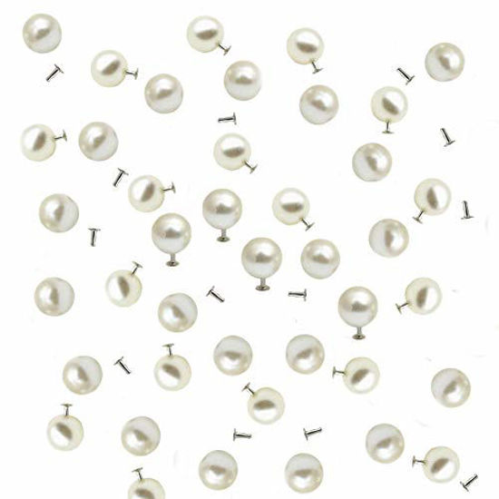 Picture of AKOAK 100 Set Pearl Rivet,Half Hole Faux Pearls Rivets Studs Buttons for Hat/Shoe/Clothes/Bag/Skirt/Bridal Veil DIY Accessories (6.0mm)