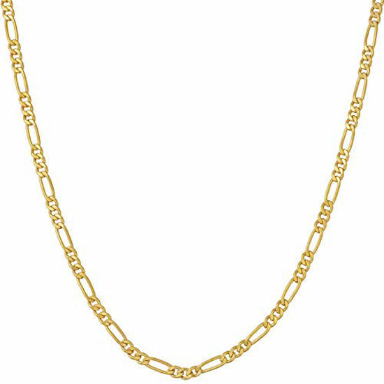 Picture of LIFETIME JEWELRY 2.5mm Figaro Chain Necklace 24k Real Gold Plated Women and Men (Gold, 20)