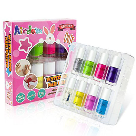 Picture of Airdom Kids Nail Polish Set- Non-Toxic Water-Based Odorless Peel Off Natural Safe Nail Polish Set Quick Dry Nail Polish Gifts Toys Kit for Girls Kids Toddlers (7 Color + 1 Top&Base Coat)