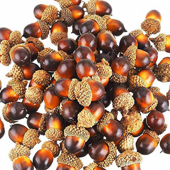 Picture of Yarssir 100 Pieces Craft Acorns Artificial Acorn Decor Fake Fruit Props Acorns Decoration Crafting DIY Home Party Wedding Decor Thanksgiving Christmas Festival, Dark Brown 100 Pack