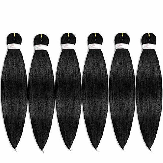 Picture of Pre-stretched Braiding Hair Easy Braid Professional Itch Free Synthetic Fiber Corchet Braids Yaki Texture Hair Extensions 6 packs Braid Hair 22 Inch (#1B)