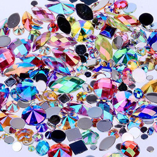 Picture of Mix Sizes 300pcs Crystal AB Mix Colors Nail Art Rhinestones DIY Non Hotfix Flatback Acrylic Nail Stones Gems for 3D Nails Art Decorations (Mix Colors)