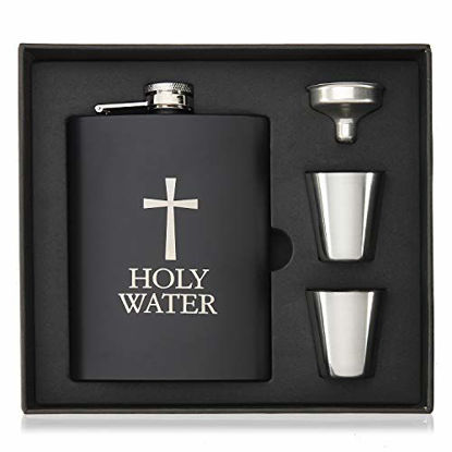 Picture of Hip Flask for Liquor, Holy Water Flask for Funny Gift, 8oz Stainless Steel with Funnel, Discrete Shot Drinking of Alcohol, Whiskey, Rum and Vodka, for Men and Women, US-AKI-27 (Holy Water Flask)