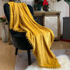 Picture of LOMAO Flannel Blanket with Pompom Fringe Lightweight Cozy Bed Blanket Soft Throw Blanket fit Couch Sofa Suitable for All Season (51x63) (Mustard Yellow)