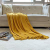 Picture of LOMAO Flannel Blanket with Pompom Fringe Lightweight Cozy Bed Blanket Soft Throw Blanket fit Couch Sofa Suitable for All Season (51x63) (Mustard Yellow)