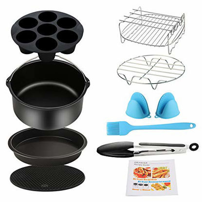 Picture of Air Fryer Accessories 9PCS for Gowise Gourmia Cozyna Ninja Air Fryer, Fit all 3.7QT - 5.8QT Power Deep Hot Air Fryer with 7 Inch Cake Barrel, Pizza Pan, Cupcake Pan, Oven Mitts, Skewer Rack,