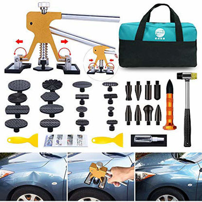 Picture of GLISTON Paintless Dent Puller - Golden Dent Puller Kit, 35pcs Dent Remover Tools with Adjustable Width Dent Repair Tools for Car, DIY Auto Body Dent Repair