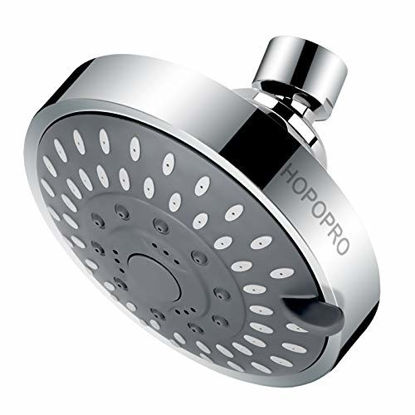 Picture of High Pressure Fixed Shower Head Hopopro 5-Setting Upgraded Bathroom Showerhead 4 Inch High Flow Shower Head with Adjustable Metal Swivel Ball Joint for Luxury Shower Experience Even at Low Water Flow