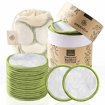 Picture of Greenzla Reusable Makeup Remover Pads (20 Pack) With Washable Laundry Bag And Round Box for Storage | 100% Organic Bamboo Cotton Pads For All Skin Types | Eco-Friendly Reusable Cotton Rounds For Toner