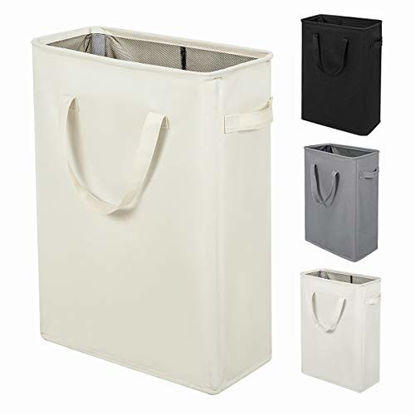 Picture of 45L Slim Laundry Hamper with Handles Thin Laundry Bin Collapsible Dirty Clothes Basket Narrow Laundry Bag Foldable Dirty Hamper(21 inches,Beige)