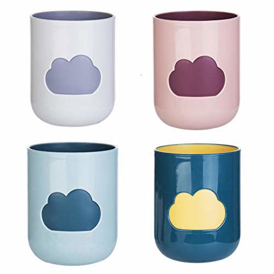 Picture of CheeseandU 4Pack Tooth Brush Cups Unbreakable Bathroom Tumbler Cute Cloud Pattern 10oz Bathroom Cup BPA Free Multicolor Drinking Cups Toothbrush Mugs for Toddlers Kids Couples Friends Gift