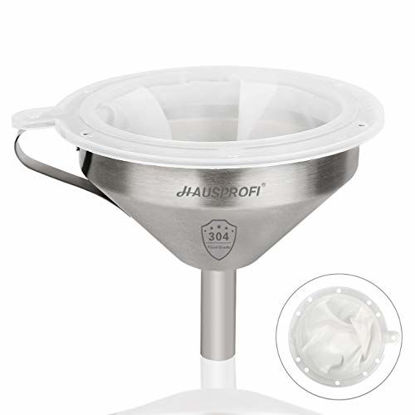 Picture of HAUSPROFI Stainless Steel Funnel, 13cm 304 Stainless Steel Kitchen Funnel with 200 Mesh Food Filter Strainer for Transferring Liquids, Oil, Making Jam (5 Inch)