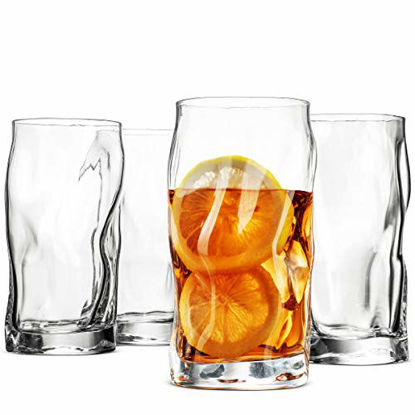 Picture of Bormioli Rocco SORGENTE Tall Drinking Glasses 15.5 Ounce Highball Glass (Set of 4) Mojito glass, Italian Made Bar Glasses, Glass Cups for Water, Juice, Beer, Drinks, Cocktails, Lead-Free Pint Glasses.