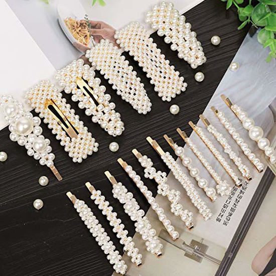 Picture of 18 Pcs Pearl Hair Clips Large Hair Clips Pins Barrette Hair for Women Girls Fashion Hair Accessories