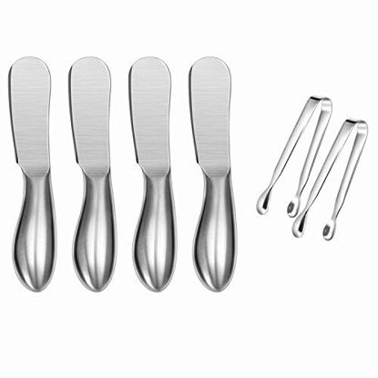 Picture of Sweetfamily Spreader Knife Set,6-Piece Cheese and Butter Spreader Knives,Mini Serving Tongs,Stainless Steel Multipurpose Butter Knives
