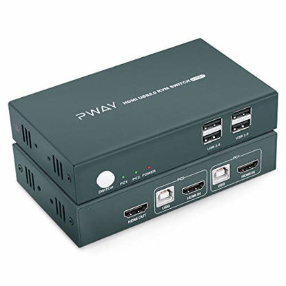 Picture of KVM Switch HDMI 2 in 1 Out Box, 4K@30Hz with USB 2.0 Hubs, HDMI Cables and USB-B Cables Attached, Downward Compatible Lower Resolution