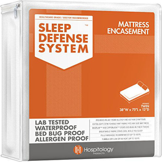 Picture of HOSPITOLOGY PRODUCTS Sleep Defense System - Zippered Mattress Encasement - Twin - Hypoallergenic - Waterproof - Bed Bug & Dust Mite Proof - Stretchable - Standard 12" Depth - 38" W x 75" L