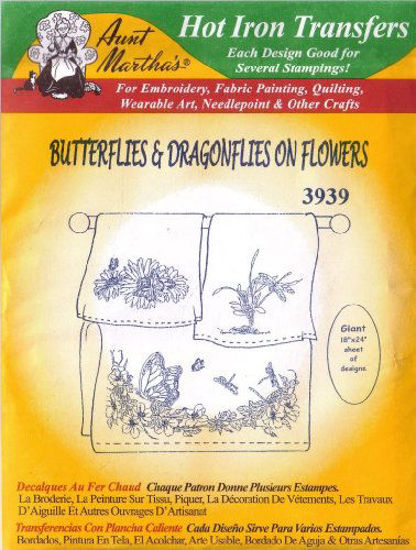 Picture of Butterflies & Dragonflies on Flowers Aunt Martha's Hot Iron Embroidery Transfer