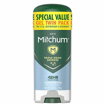 Picture of Mitchum Antiperspirant Deodorant Stick for Men, Triple Odor Defense Gel, 48 Hr Protection, Dermatologist Tested, Alcohol Free, Unscented, 3.4 Ounce (Pack of 2)