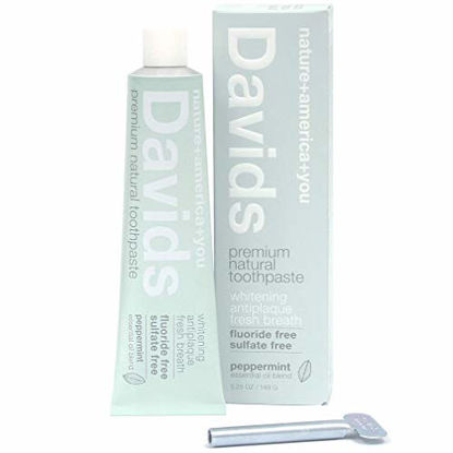 Picture of Davids Natural Toothpaste, Whitening, Antiplaque, Fluoride Free, SLS Free, Peppermint, 5.25 OZ Metal Tube, Tube Roller Included