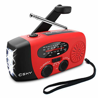 Picture of [Upgraded Version]Emergency Radio, Esky 3 LED Lights Flashlight Hand Crank Radio, Portable Solar Radio AM/FM NOAA Weather Radio, 1000mAh Power Bank USB Charger for iPhone/Smart Phone (Red)