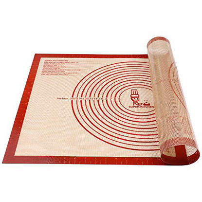 Picture of Non-slip Silicone Pastry Mat Extra Large with Measurements 28''By 20'' for Silicone Baking Mat, Counter Mat, Dough Rolling Mat,Oven Liner,Fondant/Pie Crust Mat By Folksy Super Kitchen (2028, red)