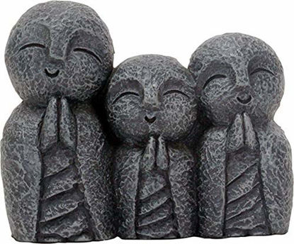 Picture of Eastern Enlightenment Jizo Monks Smiling and Praying Statue, 3 Inch Dark Grey Desk and Shelf Decoration
