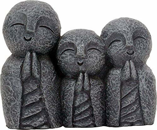 Picture of Eastern Enlightenment Jizo Monks Smiling and Praying Statue, 3 Inch Dark Grey Desk and Shelf Decoration