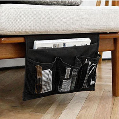 Picture of HAKACC Bedside Caddy/Bedside Storage Organizer,Remote Control Holder Armchair Organizer Couch Caddy Sofa Armrest Bag for Tablet Magazine Phone Remotes, Black