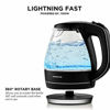 Picture of Ovente Portable Electric Glass Kettle 1.5 Liter with Blue LED Light and Stainless Steel Base, Fast Heating Countertop Tea Maker Hot Water Boiler with Auto Shut-Off & Boil Dry Protection, Black KG83B