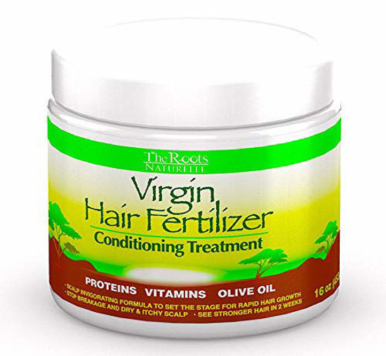 Picture of The Roots Naturelle Virgin Hair Fertilizer Conditioning Treatment. Helps Strengthen Hair, Promote Rapid Hair Growth and Protect/Restore Damaged Hair (Large 16oz)